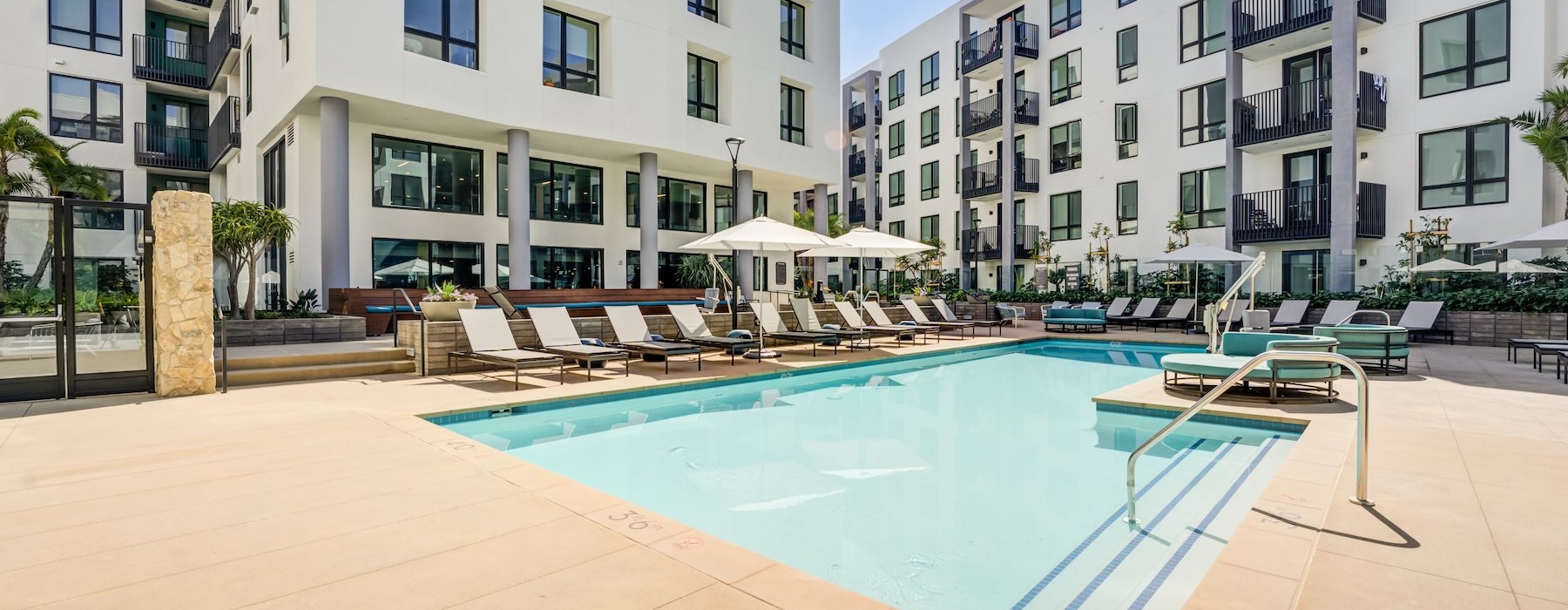 a swimming pool in a courtyard