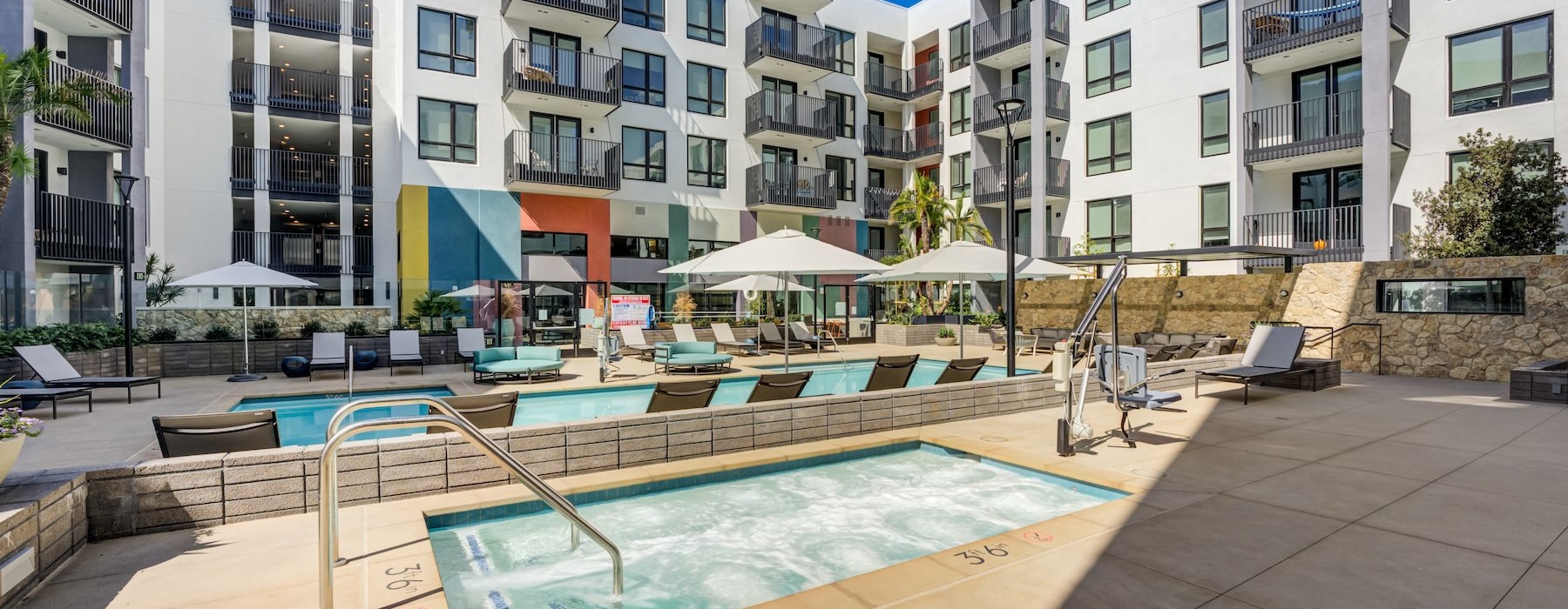 a swimming pool in a courtyard